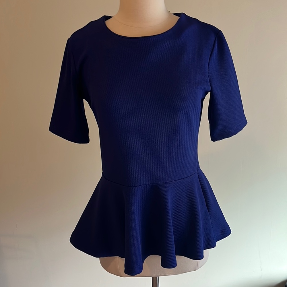 H&M Blue Peplum Blouse sz M